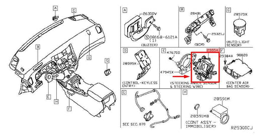 2013-2019 Nissan Sentra SV Steering Wheel Clock Spring w/ Cable 25554-3SG0A OEM - Alshned Auto Parts