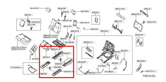 14-20 Infiniti QX60 RR LH 2nd Row Seat Rail Track Cover Trim Set 88590-3JA2A OEM - Alshned Auto Parts