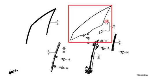 2013-18 Acura RDX Front Right Passenger Side Door Window Glass 73300-TX4-A11 OEM - Alshned Auto Parts
