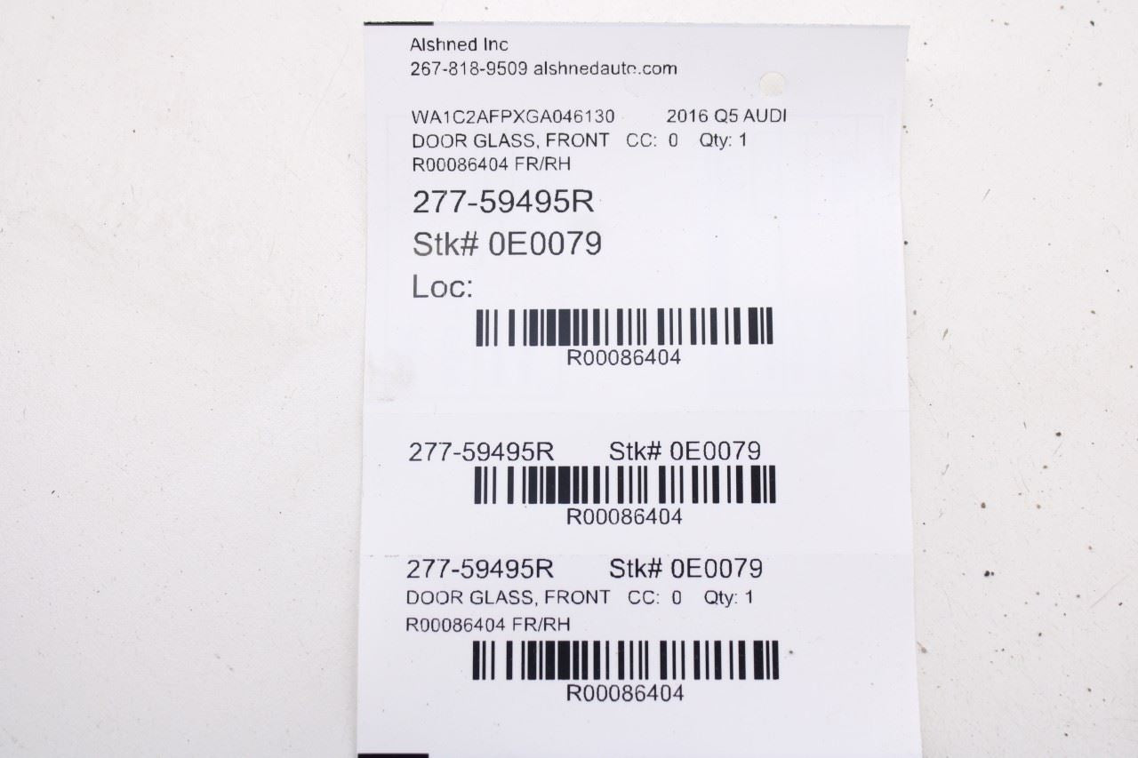2011-2017 Audi Q5 Premium Front Right Door Window Movable Glass 8R0845202D - Alshned Auto Parts