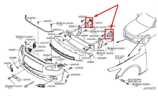 2014-2023 Infiniti Q50 Luxe RWD Front Bumper Reinforcement Impact Bar Stay Pair - Alshned Auto Parts