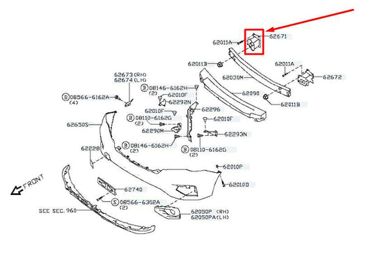 13-20 Nissan Pathfinder SV Front Right Bumper Reinforcement Impact Stay Bracket - Alshned Auto Parts
