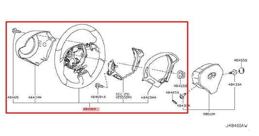 2014-17 Infiniti QX50 3.7L Steering Wheel Leather w/ Control Buttons 48430-1NY3A - Alshned Auto Parts