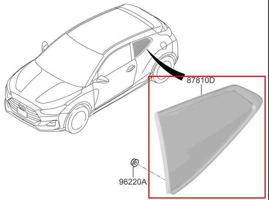 2019-21 Hyundai Veloster Rear Left Driver Side Quarter Window Glass 87810-J3000 - Alshned Auto Parts