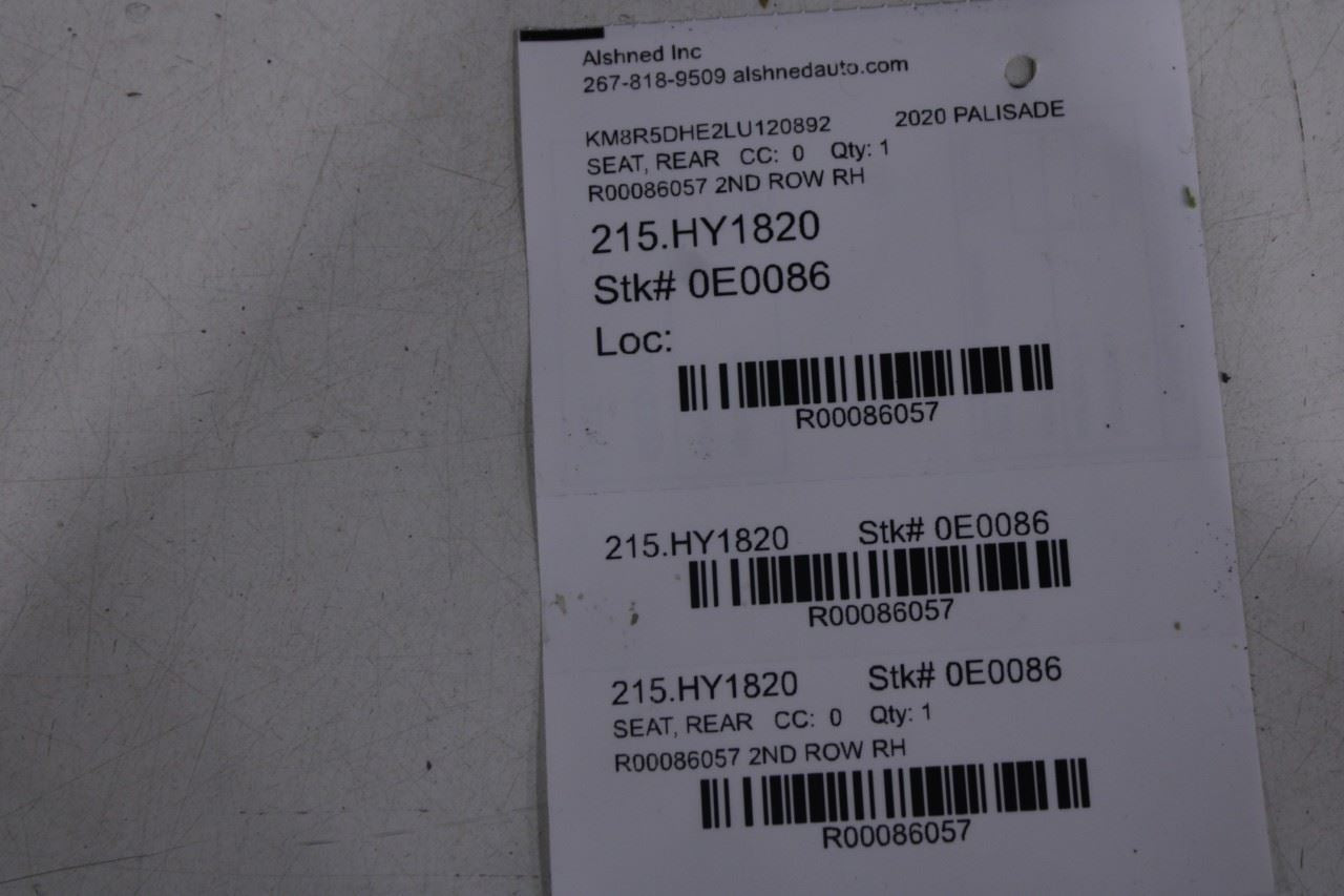 2020-22 Hyundai Palisade Limited AWD Rear Right Side 2nd Row Seat Full Complete - Alshned Auto Parts