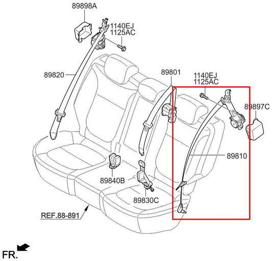 2014-19 Kia Soul 2.0L Rear Left Side 2nd Row Seat Belt Retractor 89810-B2550-BF3 - Alshned Auto Parts