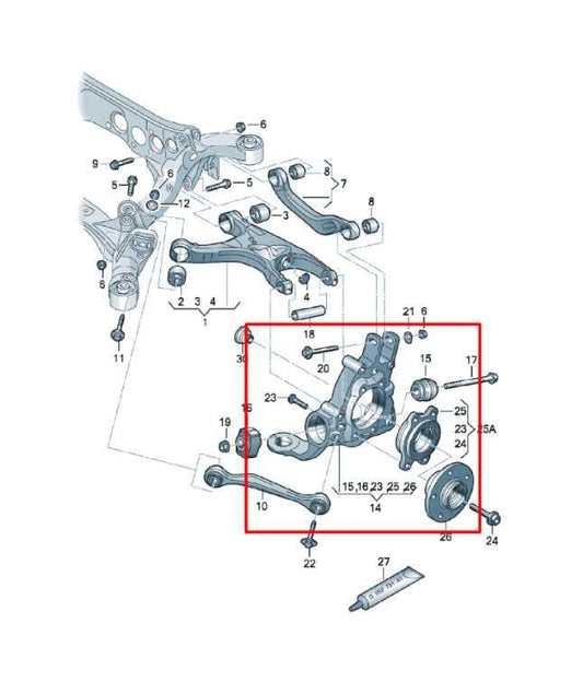 2012-18 Audi A7 Premium 3.0L AWD Rear Suspension Right Side Spindle Knuckle Hub - Alshned Auto Parts