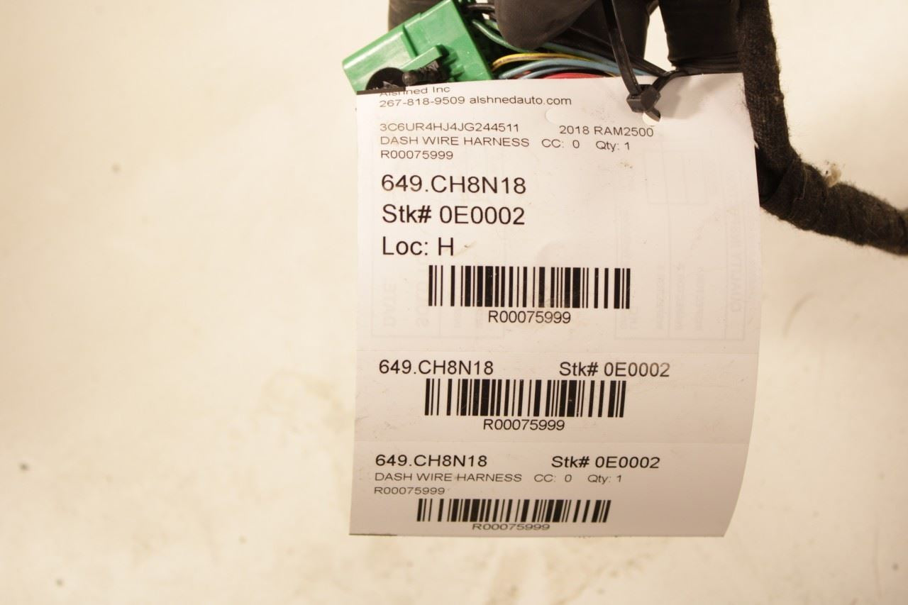 2018 RAM 2500 Tradesman Dash Instrument Panel Wire Harness 68338802AC OEM - Alshned Auto Parts