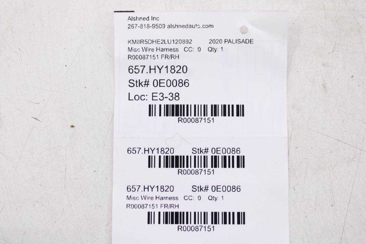 2020-2022 Hyundai Palisade Limited AWD Front Right Door Wire Harness 91611-S8050 - Alshned Auto Parts
