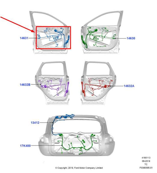 2020-2025 Ford Escape SEL Front Left Driver Door Wire Harness LX6T-14631-NFD OEM - Alshned Auto Parts