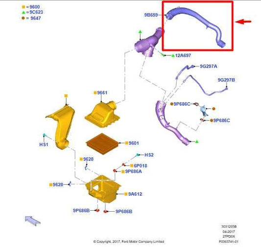 2015-2020 Ford F150 XL 2.7L Air Intake Cleaner Hose Tube FL34-9W625-CB OEM - Alshned Auto Parts