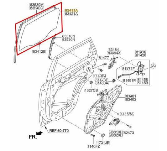 2011-2015 Kia Sorento Rear Left Driver Side Door Window Glass 83411-2P010 OEM - Alshned Auto Parts