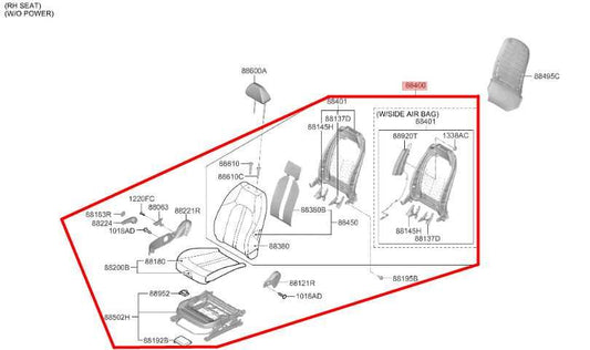20-22 Hyundai Sonata SE 2.5L FWD Front Right Side Seat Complete 88401-DL320 OEM - Alshned Auto Parts