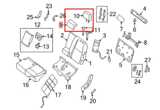 16-20 Nissan Pathfinder SV Rear Center RH and LH 2nd Row Seat Headrest Set of 3 - Alshned Auto Parts