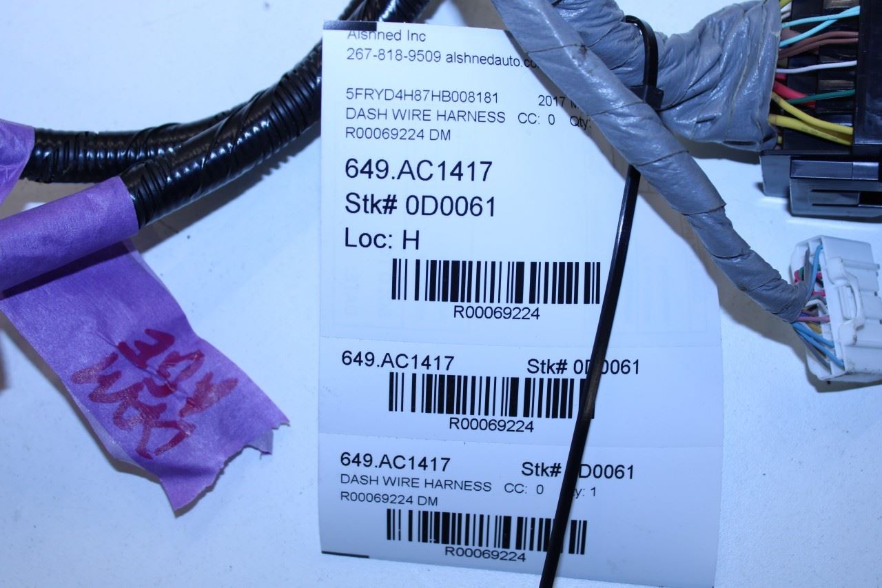 2017 Acura MDX Advance Dash Instrument Panel Wire Harness 32117-TZ6-A61 *ReaD* - Alshned Auto Parts