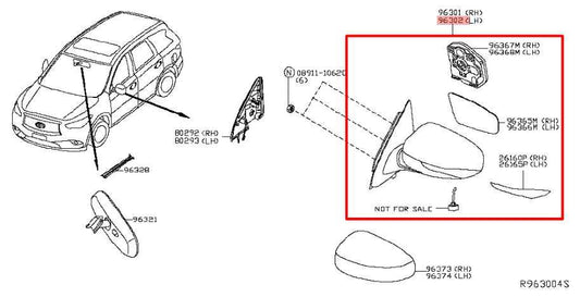 16-20 Infiniti QX60 Pure 3.5L Driver Left Side Rear View Mirror 96302-9NF9A OEM - Alshned Auto Parts