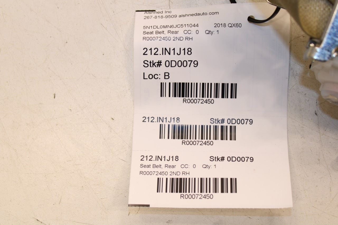 2016-19 Infiniti QX60 3.5L Rear Passenger Right Side 2nd Row Seat Belt Retractor - Alshned Auto Parts