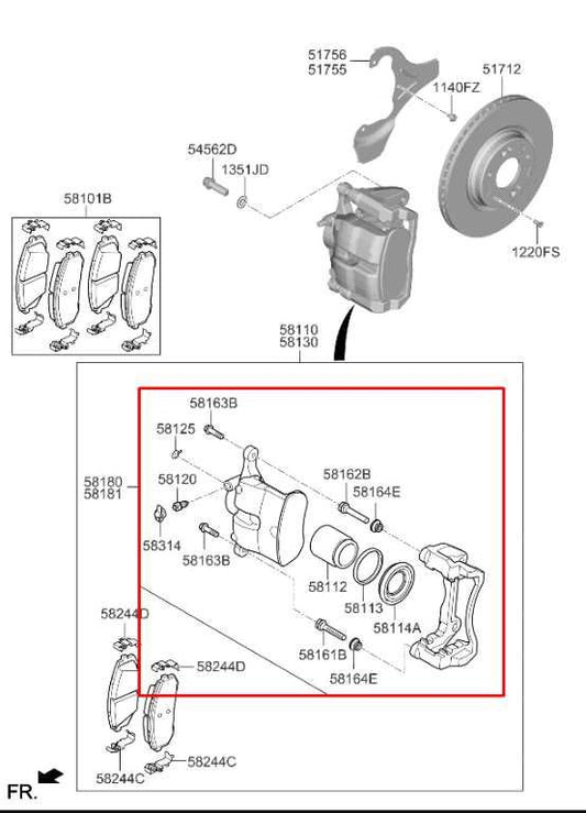 2021-2024 Kia K5 GT-Line Front Left Driver Side Brake Disc Caliper 58180-L0A00 - Alshned Auto Parts