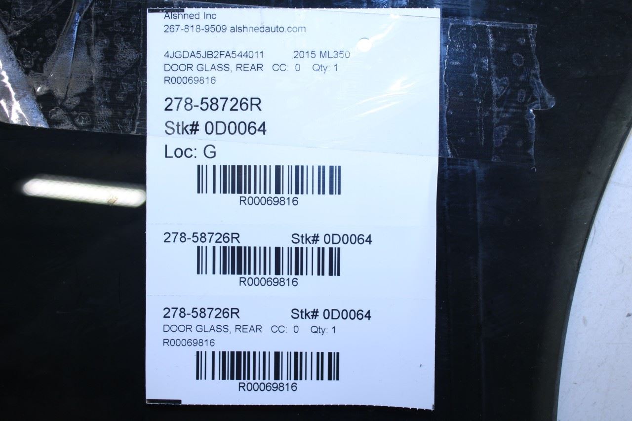 2006-2015 Mercedes-Benz ML350 Rear Right Door Window Glass 166-735-20-10 OEM - Alshned Auto Parts