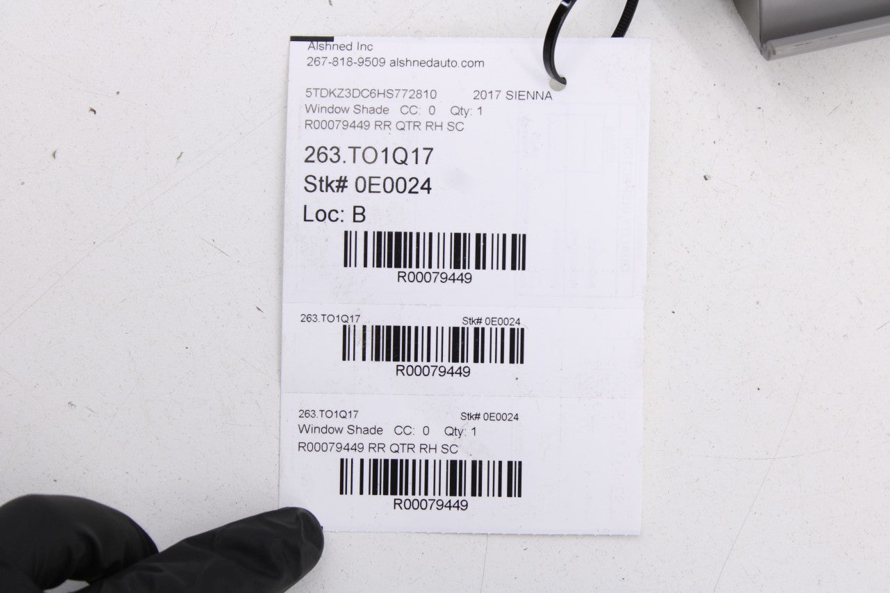 14-20 Toyota Sienna LE 3.5L Rear Right Side Quarter Panel Window Roller Sunshade - Alshned Auto Parts