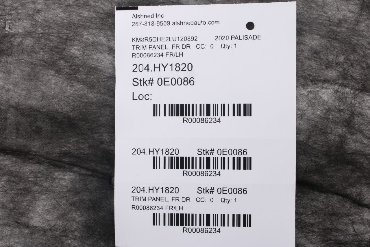 2020-22 Hyundai Palisade Limited AWD Front Left Door Trim Panel 82307-S8460-NBX18
