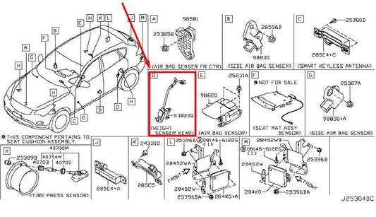 2014-2017 Infiniti QX50 Rear Suspension Height Leveling Sensor 53812-1BA0A OEM - Alshned Auto Parts