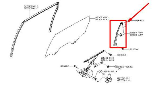 2014-20 Infiniti QX60 Rear Left Door Window Corner Trim Molding 82235-3JA0C OEM - Alshned Auto Parts