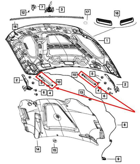 2009-2018 Ram 1500 Front Hood Lift Support Strut Pair 55372572AB OEM - Alshned Auto Parts