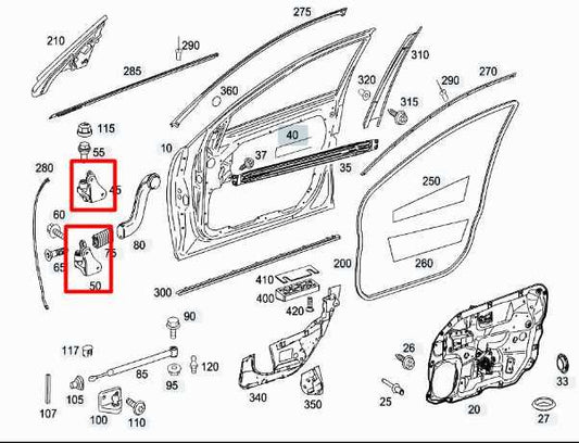 07-11 Mercedes-Benz S550 Front LH Door Hinge Upper and Lower Pair 221-720-09-37 - Alshned Auto Parts