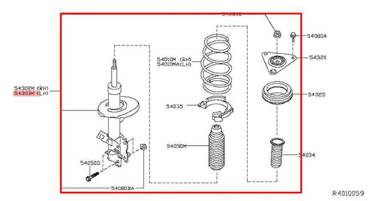 2014-18 Nissan Rogue SV AWD Front Left Side Shock Strut Absorber 54303-4BF1C OEM - Alshned Auto Parts