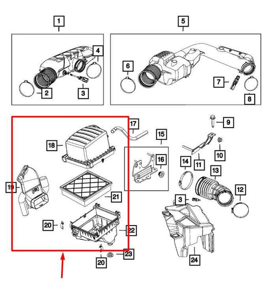 11-21 Jeep Grand Cherokee Air Intake Cleaner w/ Fuel Air Cleaner Duct 68084277AA - Alshned Auto Parts