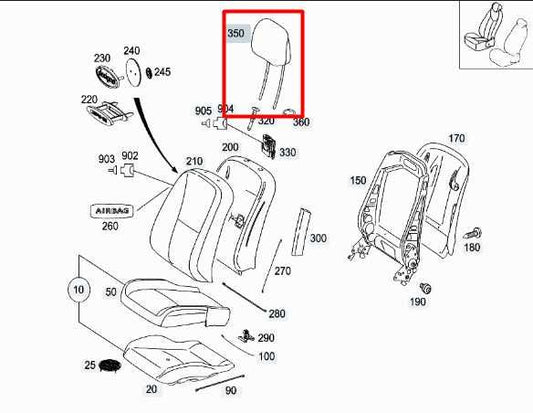2007-13 Mercedes-Benz S550 Front RH or LH Side Seat Headrest 221-970-62-50-9E43 - Alshned Auto Parts