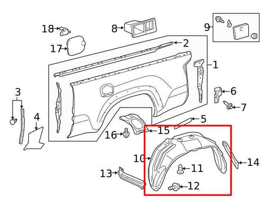 2015-23 Toyota Tacoma Rear Right Wheel House Liner Splash Shield 65637-04060 OEM - Alshned Auto Parts