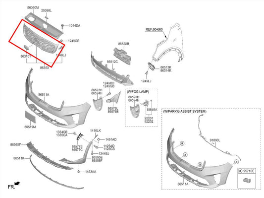 2019-2020 Kia Sorento LX Front Upper Radiator Grille 86380-C6500 OEM - Alshned Auto Parts