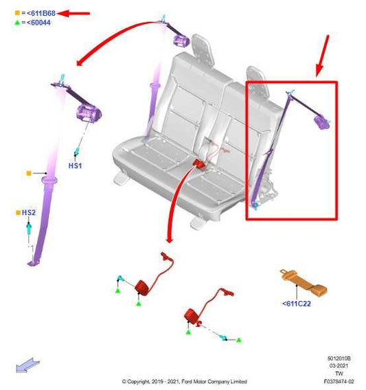 2020-25 Ford Explorer Rear Left 3rd Row Seat Belt Retractor LB5B-S613B85-AG OEM - Alshned Auto Parts