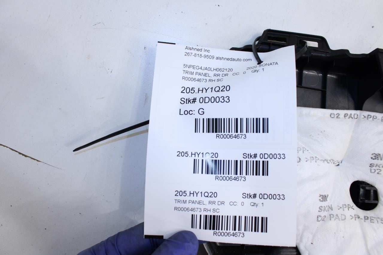 20-22 Hyundai Sonata SE Rear Right Passenger Door Trim Panel 83302-L0000-NNB OEM - Alshned Auto Parts