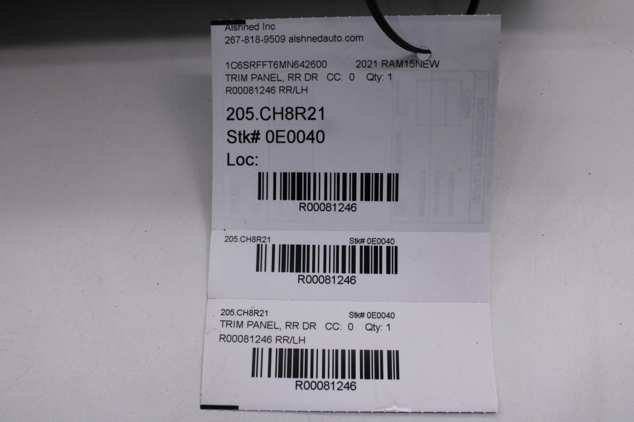 2019-24 Ram 1500 Big Horn Crew Cab Rear Left Side Door Trim Panel 6SL351X7AA OEM13