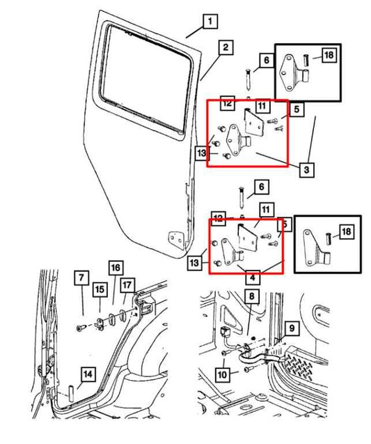 2007-18 Jeep Wrangler Rear Right Door Hinge Upper and Lower 55395392AE - Alshned Auto Parts