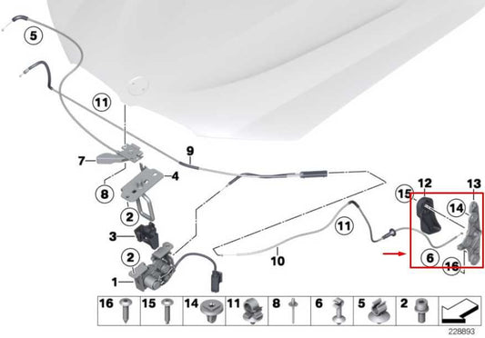2011-17 BMW X3 xDrive28i Front Hood Bracket Lock Latch Release Cable 51239175028 - Alshned Auto Parts