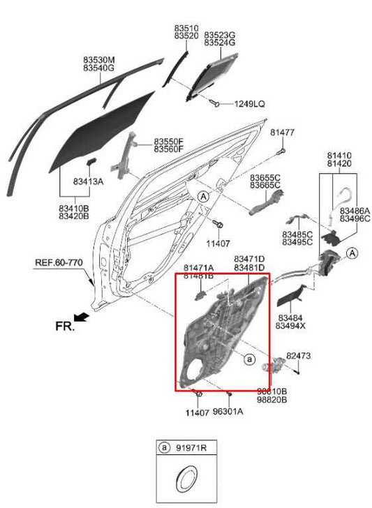 22-23 Kia Stinger Rear Right Door Window Regulator w/ Carrier Plate 83481-J5500 - Alshned Auto Parts