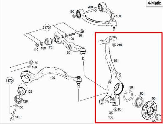 2007-13 Mercedes-Benz S550 AWD 4Matic Front RH Spindle Knuckle Hub 221-332-48-01 - Alshned Auto Parts