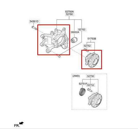16-2020 Kia Sorento LX FWD Rear Right Side Spindle Knuckle Hub 52720-C5000 OEM - Alshned Auto Parts
