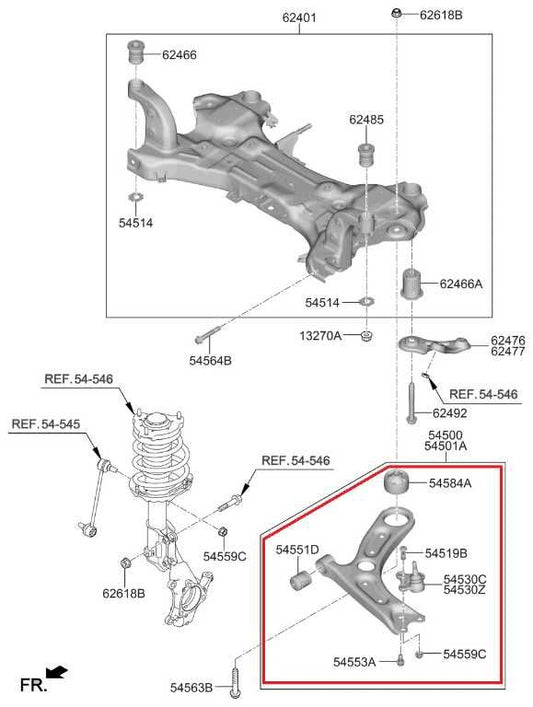 2019-2021 Hyundai Veloster FWD Front Right Lower Control Arm 54501-J3AA0 OEM - Alshned Auto Parts