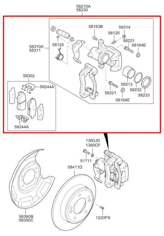 14-19 Kia Soul 2.0L Rear Passenger Right Side Brake Disc Caliper 58230B2000 OEM - Alshned Auto Parts