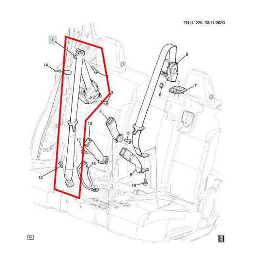 2017-2023 GMC Acadia SLT-1 Rear RH Side 2nd Row Seat Belt Retractor 86802024 OEM - Alshned Auto Parts