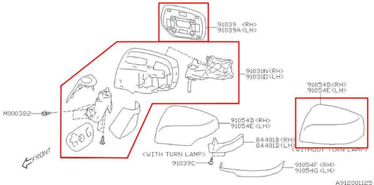 12-14 Subaru Impreza Sport 2.0L Passenger Right Side Rear View Mirror 91036FJ200 - Alshned Auto Parts