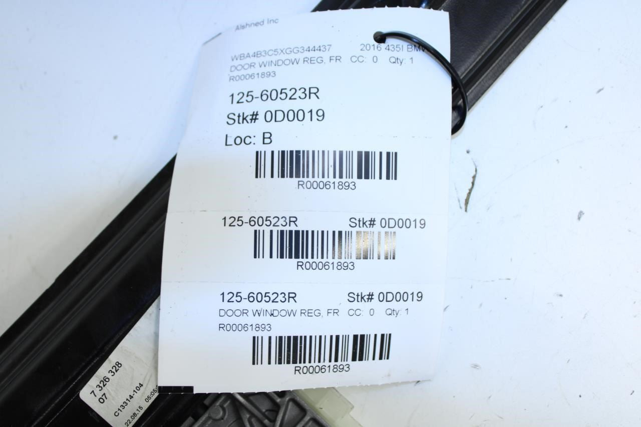 2015-2016 BMW 435I Gran Coupe FR RH Door Window Regulator w/ Motor 51337365260 - Alshned Auto Parts