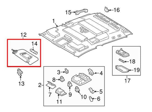 2015-23 Toyota Tacoma SR5 Front Left Side Sun Visor w/ Mirror 74320-04380-B0 OEM - Alshned Auto Parts