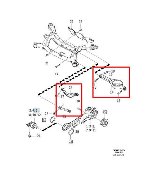 15-16 Volvo S60 T5 Premier FWD Rear Suspension Driver Left Side Control Arm Set - Alshned Auto Parts