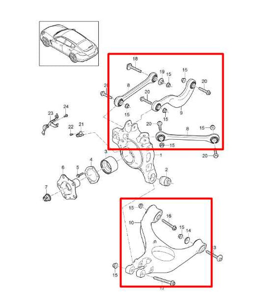 10-16 Porsche Panamera 4 AWD Rear LH Suspension Upper and Lower Control Arm Set - Alshned Auto Parts